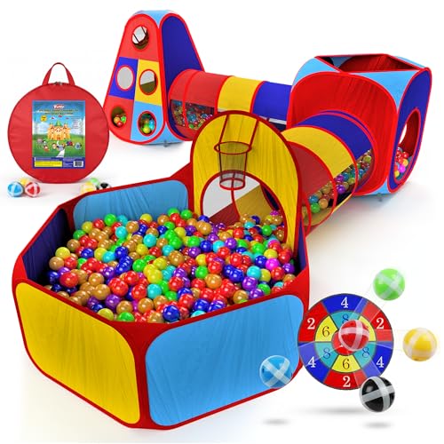 Playz 5pc Pop Up Play Tent and Crawl Through Tunnels for Kids w/Carry Bag - color: Blue, Yellow, Red