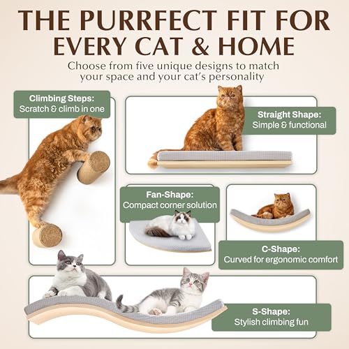 Extra Large 23.6”×14.6” CALLICO HAVEN- Stylish Cat Wall Shelves with Curved Design, Modern Wall-Mounted Cat Tree Hammock with Soft Cushion, Sturdy/Hidden Mounts, Washable Cover, Sleek Design -C Shape