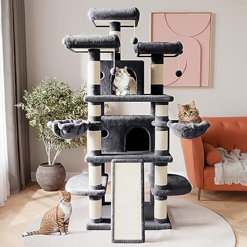 SHA CERLIN 68 Inches Multi-Level Large Cat Tree for Large Kitties/Big Cat Tower with Condo/Cozy Plush ‌Pussycat Perches/Sisal Scratching Posts and Hammocks/Activity Center/Dark Grey - color: Dark Grey, size: 68in
