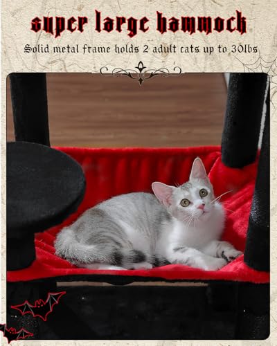 MUTTROS 56.3" Cactus Cat Tree with Metal Hammock, 6 Tiers, Black - color: Black, size: 56.3in