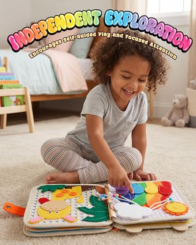 Montessori Busy Book, 8-Page Sensory Activity Toy, Giraffe - color: Sky Blue Giraffe