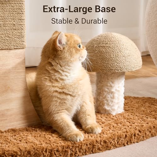 Aesthetic Flower Cat Tree Tower with Scratching Post for Indoor Cats, 37" H Modern Cat Tree with Wood Sculpted Branch, Flower Cat Beds, Mushroom Scratcher & Interactive Squeaky Toy, White - color: 37"-Mushroom-Creamy White
