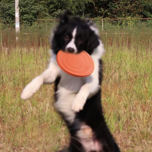 Durable Dog Flying Disc for Training 7-Inch Floating Interactive Pet Toy Soft Rubber Fetch Toy for Small and Medium Dogs (Orange)