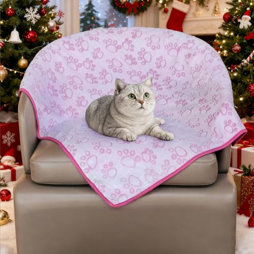 Stuffed Premium Soft Dog Blanket, with Flannel Pink Cute Paw Print, Cat Blanket Puppy Supplies Dog Products Stuff Essentials(Pink 32x40 inches) - color: Pink, size: M(32x40")