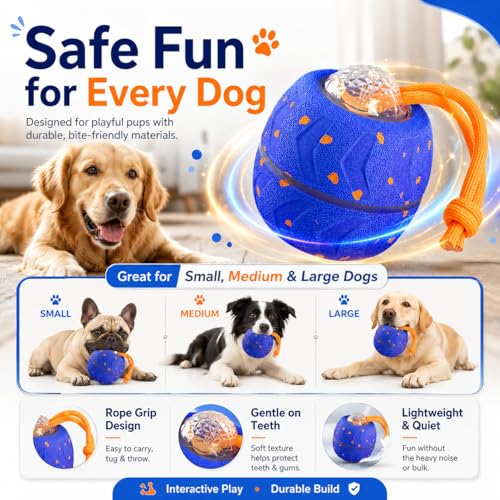 Smart Interactive Dog Ball, Automatic Rolling with LED Glow, E-TPU Dog Ball, Toy for Dog - color: Blue