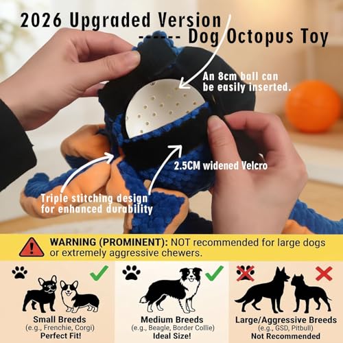 2026 Interactive Dog Toys, Self Moving Octopus Dog Toy Set with 2 Balls - Automatic Wobble Ball & Durable Chew Ball, 4-in-1 Squeaky Plush Enrichment Toy to Keep Them Busy for Medium Large Dogs - color: Orang