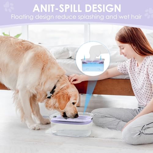 AONKEY 3L No Spill Dog Water Bowl with Slow Drinking Disk(Violet) - color: Violet