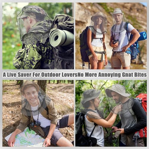 HESTYA 6pack Mosquito Bug Head Net Mesh for Camping Hiking, Grey - color: Gray
