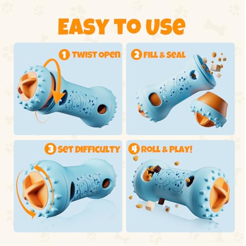 FOXMM Interactive Treat Dispensing Dog Toys – Adjustable Puzzle Toy - color: Blue&Orange