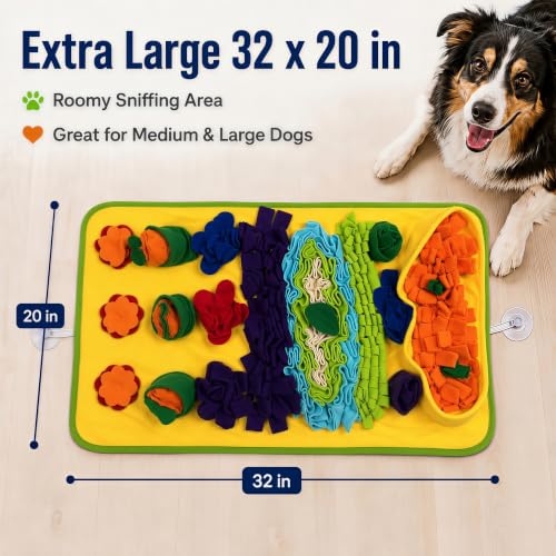 Snuffle Mat for Dogs – Extra Large 32'' x 20'', Washable Slow Feeder Dog Toy, Durable Interactive Dog Puzzle for Mental Stimulation & Nosework Training, with Anti-Slip Suction Cups - color: Blue-Yellow