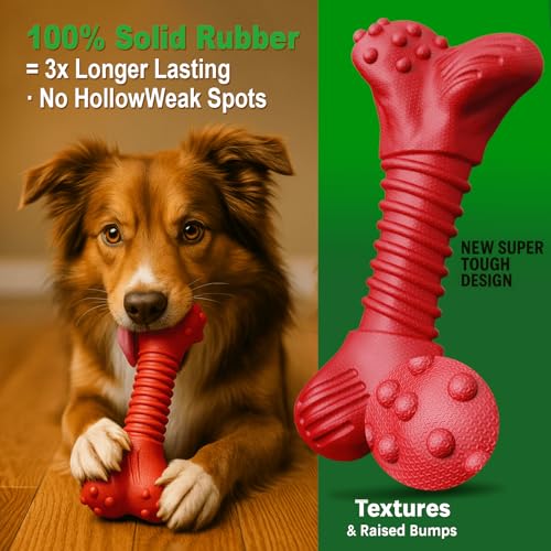 Dog Toys for Aggressive Chewers, Dog Toys for Medium Large Dogs, Natural Rubber Dog Chew Toys with Beef Flavor, Indestructible Chew Toys for Aggressive Chewers (red) - color: red
