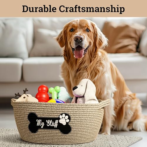 Dog Toy Basket, 100% Cotton Rope, Chew Proof, Sturdy Reinforced Handles