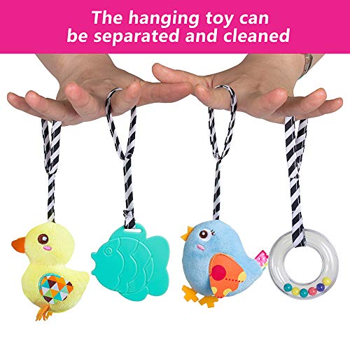 Caterbee Baby car seat Toys, Activity Spiral hangings pram Toys, Plush Crib Toys with Squeaky for boy or Girl, 0 Months up (Duck) - color: Yellow-duck