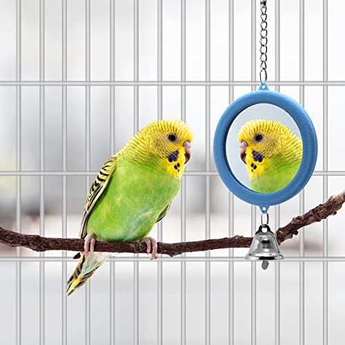 Litewoo 3-Piece Bird Mirror Toy with Bell for Parrot Cage, 3 Round - color: B - 3* Round