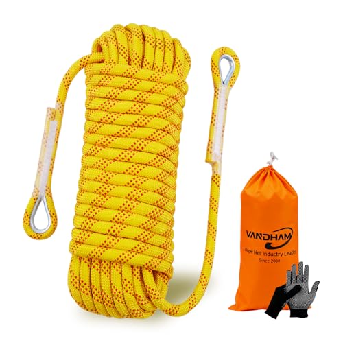 Static Climbing Rope - 12mm High Strength Arborist Rope 65FT for Outdoor Rappelling, Swing, Rigging, Tree Work, Camping - Yellow - color: Yellow, size: 65FT