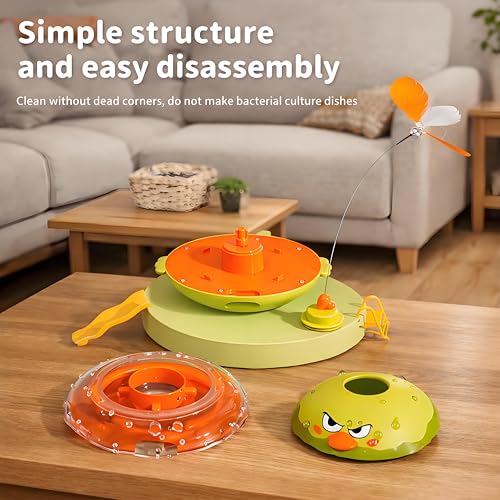 Interactive Cat Toy for Indoor Cats with Laser, Feather&Treat Dispenser - color: Yellow