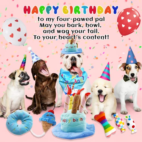 lilfrd 9Pcs Blue Dog Birthday Toy Set, Squeaky Hat Bandana Gift for Dogs - style: Blue Birthday Pack