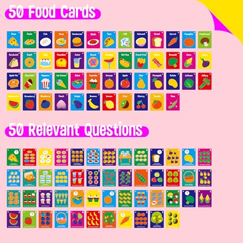 Food Flashcards, 50 Double-Sided Cards, Veggies, Fruits, Snacks, Desserts, Grain Cards Educational Learning Tools for Preschool and Toddlers Learning (2 Reclosable Rings Attached) - style: Food Flashcards