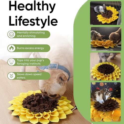 Snuffle Mat for Dogs Sunflower 19” x 19”, Large Interactive Slow Feeder Mat, Encourages Natural Foraging Skills, Plush Enrichment Toy for Mental Stimulation, Machine Washable Puppy Chew Toy - size: 19"L x 19"W