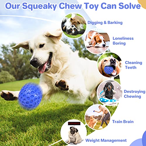 DISSKNIC Indestructible Squeaky Dog Ball, Relieves Anxiety, Cleans Teeth, Interactive Chew Toy for Aggressive Chewers, Dog Toy for Large Breeds, Outdoor Waterproof - color: Blue, size: Large
