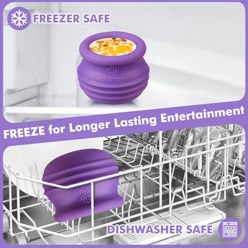 Treat Dispensing Dog Toy, Long-Lasting Interactive Puzzle Toys for Dogs, Stuffable Dog Enrichment Frozen Lick Treat Toy for Boredom, BPA Free Silicone Fetch Catch Chew Toy (Purple,S) - color: Purple, size: S