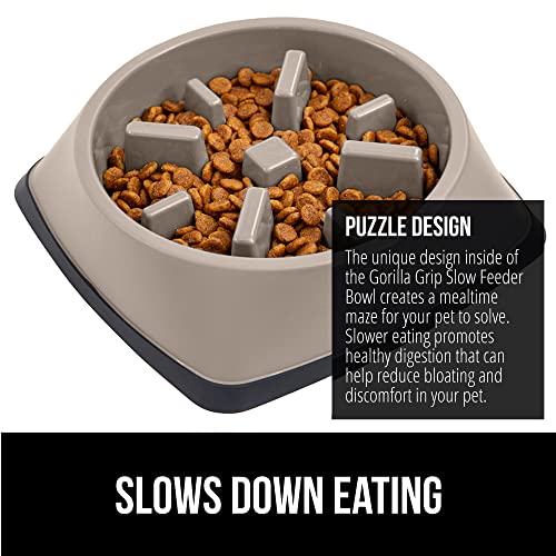 GORILLA GRIP® Patented Slow Feeder Dog and Cat Bowl, BPA Free, 4 Cup Beige - color: Beige, size: 4 Cup