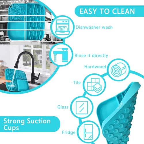 Slow Feeder Lick Mat, Grooming & Bath Time Helper for Dogs - color: Blue