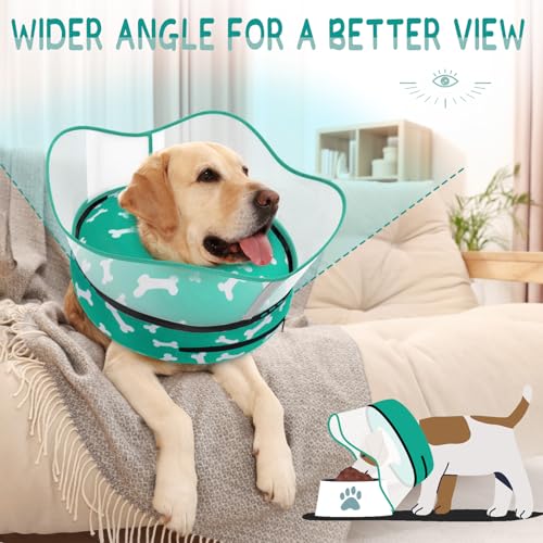 Supet Raised Inflatable Dog Cone Collar to Stop Licking, Soft Dog Cone Alternative After Surgery, Pet Neck Donut Collar for Small Medium Large Dogs - color: T Bone Green, size: S(Neck 7"-9.5")