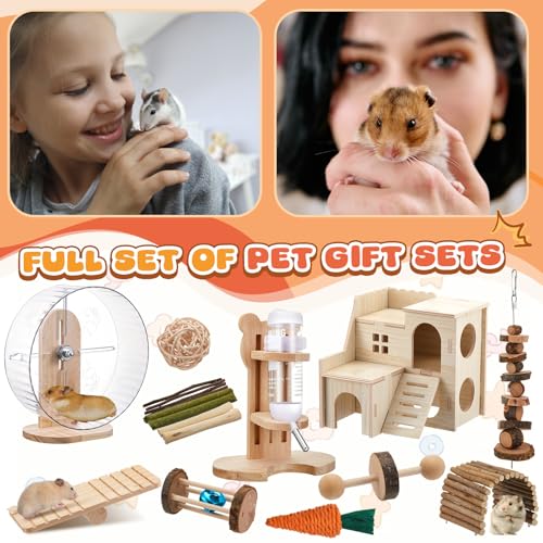 18 Pcs Hamster Cage Accessories Silent Hamster Wheel 15 Toys Set - style: Fun Interactive Style