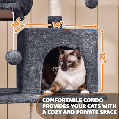 Yaheetech 59in Cat Tree Large Cat Tower with Scratching Posts, Pet Play House Climber Activity Center with Condo and Anti-Dump Device for Kittens/Cats, Dark Gray - color: Dark Gray