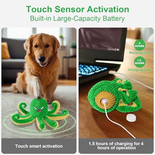Interactive Dog Toys Octopus,Durable Automatic Jumping Dog Toy to Keep Them Busy,Squeaky Moving Tug of War Doggie Toy,USB Rechargeable,Not for Aggressive Chewers (Green) - color: Green