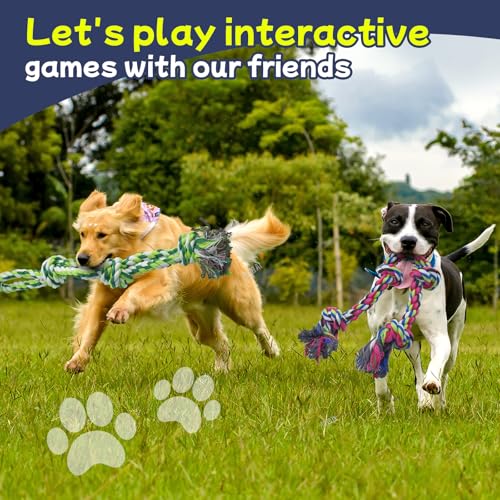 Rocfish [4 Pack] Dog Rope Toys for Aggressive Chewers, Nearly Indestructible Tug of War Toys for Large & Medium Dogs, 100% Cotton, Teeth Cleaning Chew Rope, Heavy Duty Tug of War Dog Toy for Boredom - size: 4 Pack - Dog Rope
