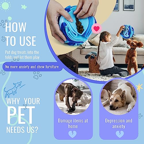 Pet Snuffle Ball, Puzzle Sniffing Interactive Dog Ball for Blind Dogs Training Stress Relief Dog Enrichment Toys Treat Machine Washable (Ocean Blue, 10cm) - color: Ocean blue, size: 10cm