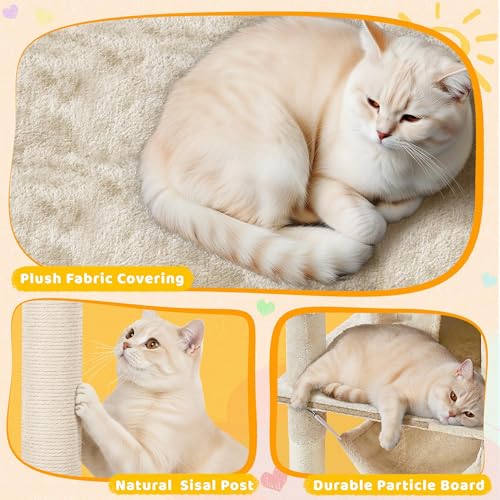 Yaheetech 67in Multi-Level Cat Tree Tower with Dangling Teaser Toys - color: Beige