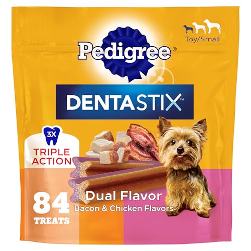 Pedigree Dentastix Small & Toy Dental Dog Treats, Bacon & Chicken, 84 Count - size: 84 Count (Pack of 1)