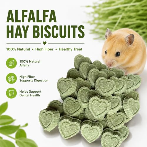 100% Natural Alfalfa Hay Treats 36 Pieces, Heart Shaped Grass Molar Cookies, Healthy Additive-Free Daily Snacks for Rabbits, Chinchillas, Hamsters, Guinea Pigs