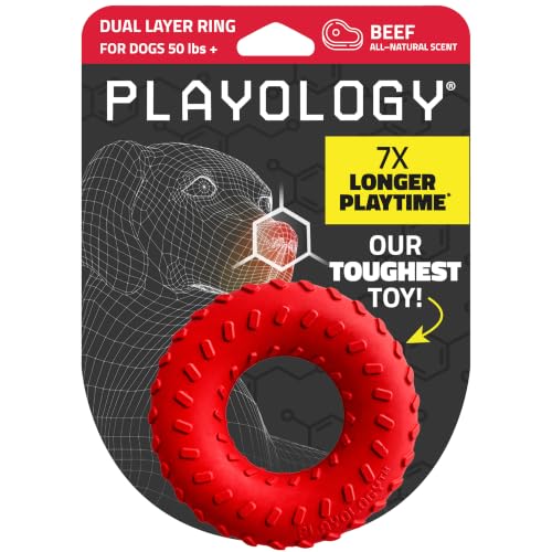 Playology Dual Layer Ring Dog Toy for Aggressive Chewers, Beef Scent - size: Jumbo, style: Beef