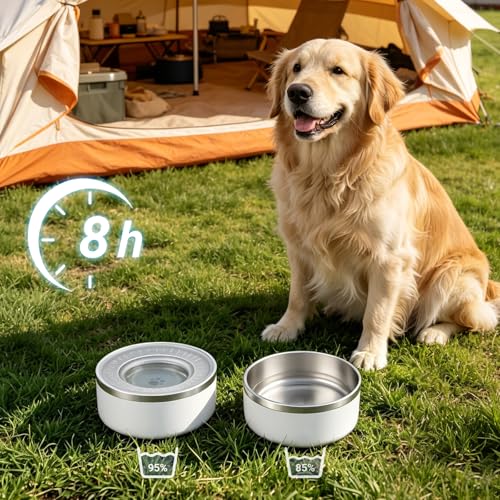 WENBOKMIN Stainless Steel Dog Water Bowl No Spill Detachable, 64oz, White | Slow Drinking Dog Bowls with Non Slip Bottom, Easy to Clean, Keep Xerosis Pilorum - color: White