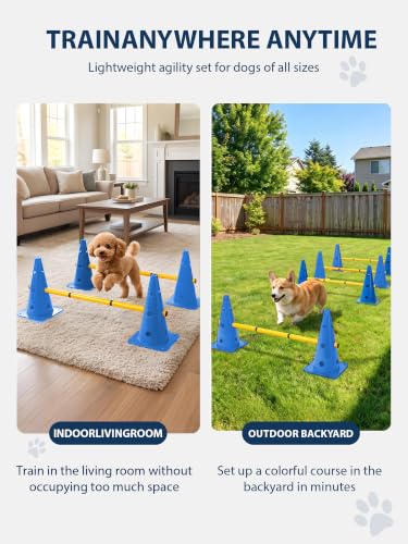 Dog Agility Training Hurdle Cone Set, Adjustable Dog Agility Equipment Obstacle Course Backyard Equipment for Pet Exercise 6 Set - color: Blue