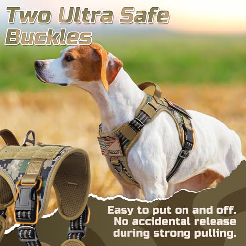 rabbitgoo Tactical Dog Harness for Medium, No Pull Military Service Vest - color: Brown camo, size: Medium