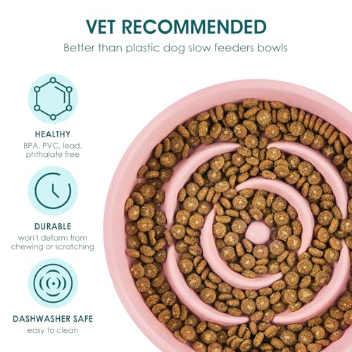 vancasso Ceramic Slow Feeder Dog Bowl, 0.6 Cup Puzzle Dish for Small Breeds - color: Pink, size: S - 0.6 Cups