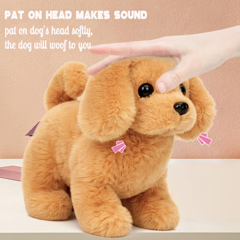 Hopearl Walking Dog Golden Retriever Interactive Electronic Pet Plush Toy Puppy Woof and Moving Animated Nodding Head Gifts for Toddlers Birthday, Dark Brown, 7'' - style: Dog-Dark Brown