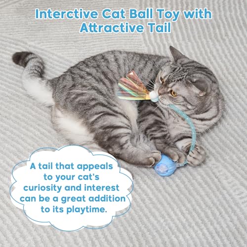 Interactive Cat Toys for Indoor Cats & Dogs, Agile Moving Cat Ball with Elastic Mesh Tail, Rechargeable Enrichment Toys, Smart Automatic Rolling Pet Ball Toys for Bored Indoor Dogs & Cats (Blue)
