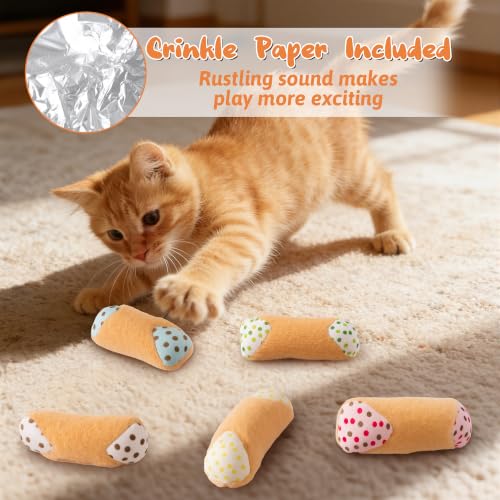 MALLMALL6 Catnip Toys for Cat - 5Pcs Cannoli Crinkle Paper Sound Catmint Toy Gift for Indoor Kitten, Teething Chew Kick Interactive Kitty Supplies, Soft Italian Dessert Pet Present for Kitten Lover - style: Cannoli（with Crinkle Paper）