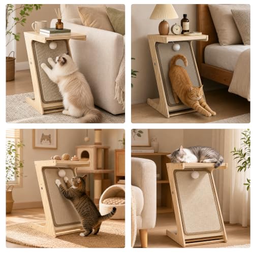 Cat Scratching Post Z-Shaped Cats Scratcher Side Table for Couch Sofa