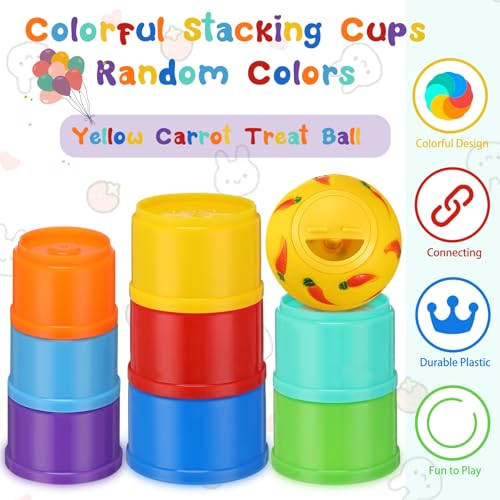 LEIFIDE 9 Pack Stack up Bunny Cups and Treat Ball for Bunny Toys Rabbit Food Dispenser Rabbit Stacking Cups Snack Ball Toys Plastic Nesting for Small Animals Rabbits
