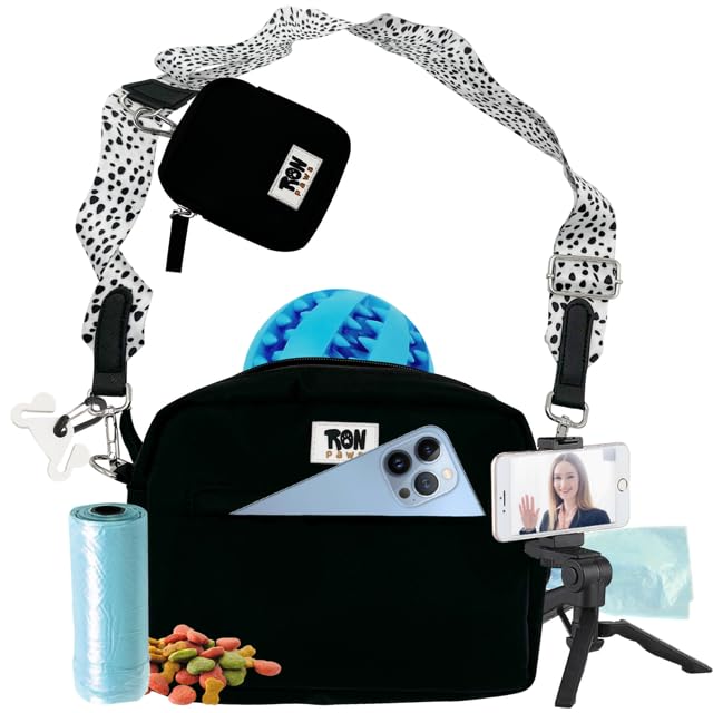 Hands-Free Dog Walking Crossbody for Training, Treat Pouch, Built-in Poop Bag Dispenser, Used Bag Hook & Bonus Tripod (Black) - color: Black