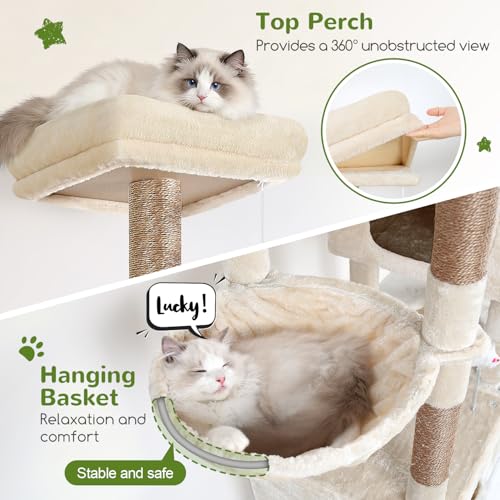 Globlazer Extra Large Cat Tower for Big Cats 20 lbs, 81in, F81, Beige - color: Beige