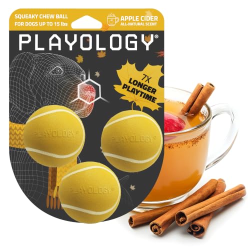 Playology Squeaky Chew Ball Dog Toy - Small, Apple Cider Scent, 3-Pack - size: Small (VALUE 3-Pack), style: Apple Cider
