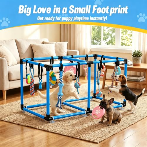 Blue Puppy Play Gym with 12 Hanging Toys (Blue) - color: Blue, size: 19.5x38in